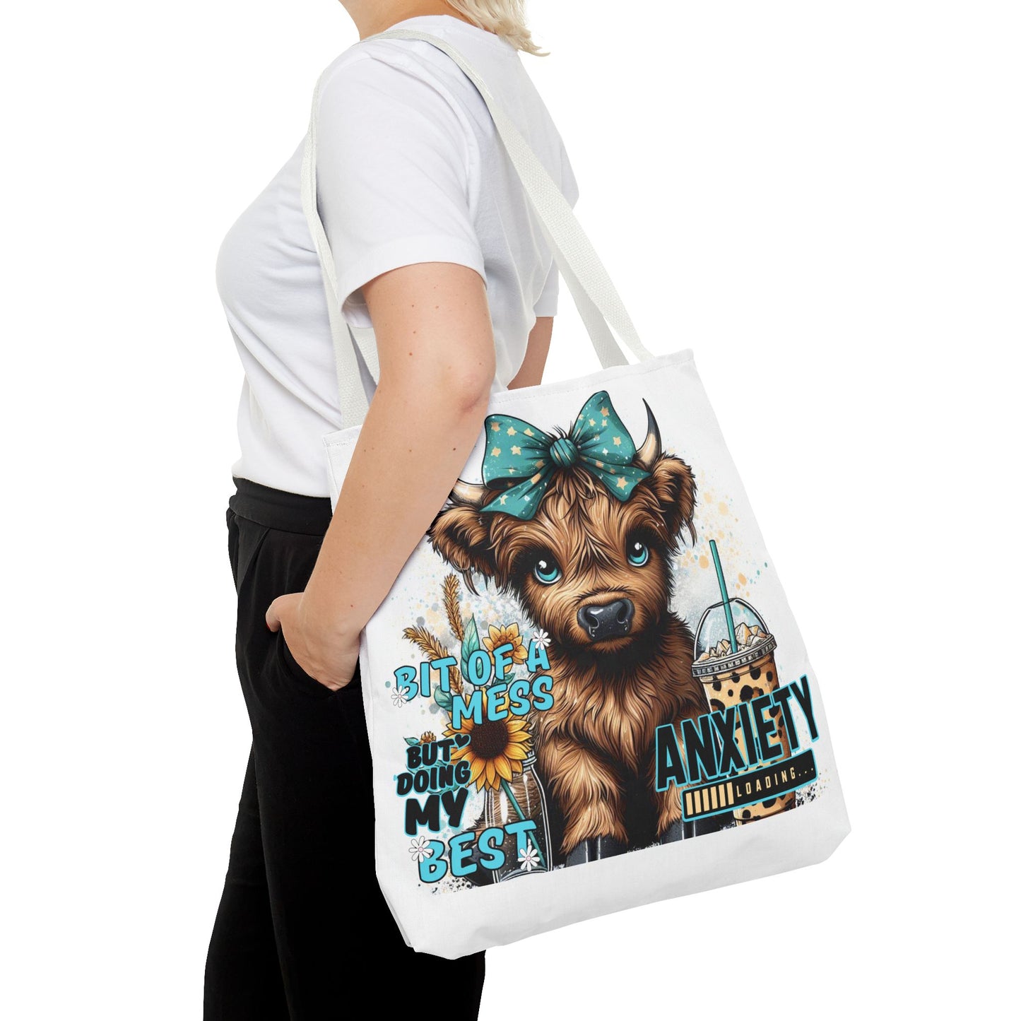 Cute Anxiety Cow Tote Bag, Mental Health Awareness, Animal Lover Gift, Inspirational Tote, Everyday Use, Stylish Design