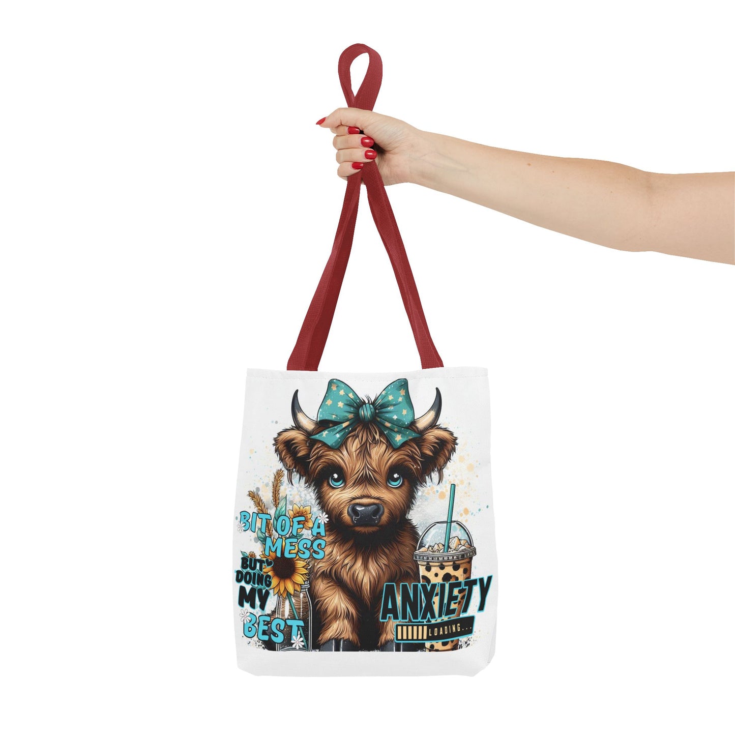 Cute Anxiety Cow Tote Bag, Mental Health Awareness, Animal Lover Gift, Inspirational Tote, Everyday Use, Stylish Design