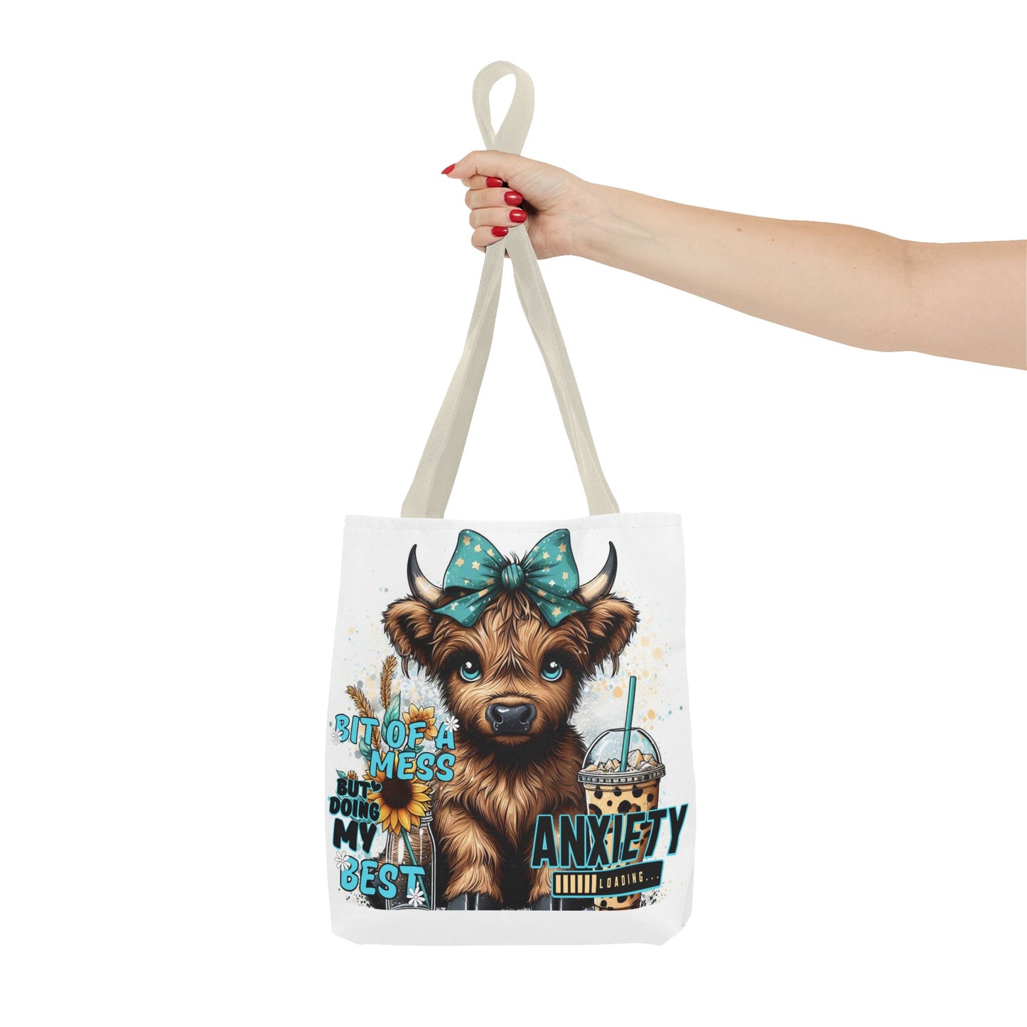 Cute Anxiety Cow Tote Bag, Mental Health Awareness, Animal Lover Gift, Inspirational Tote, Everyday Use, Stylish Design