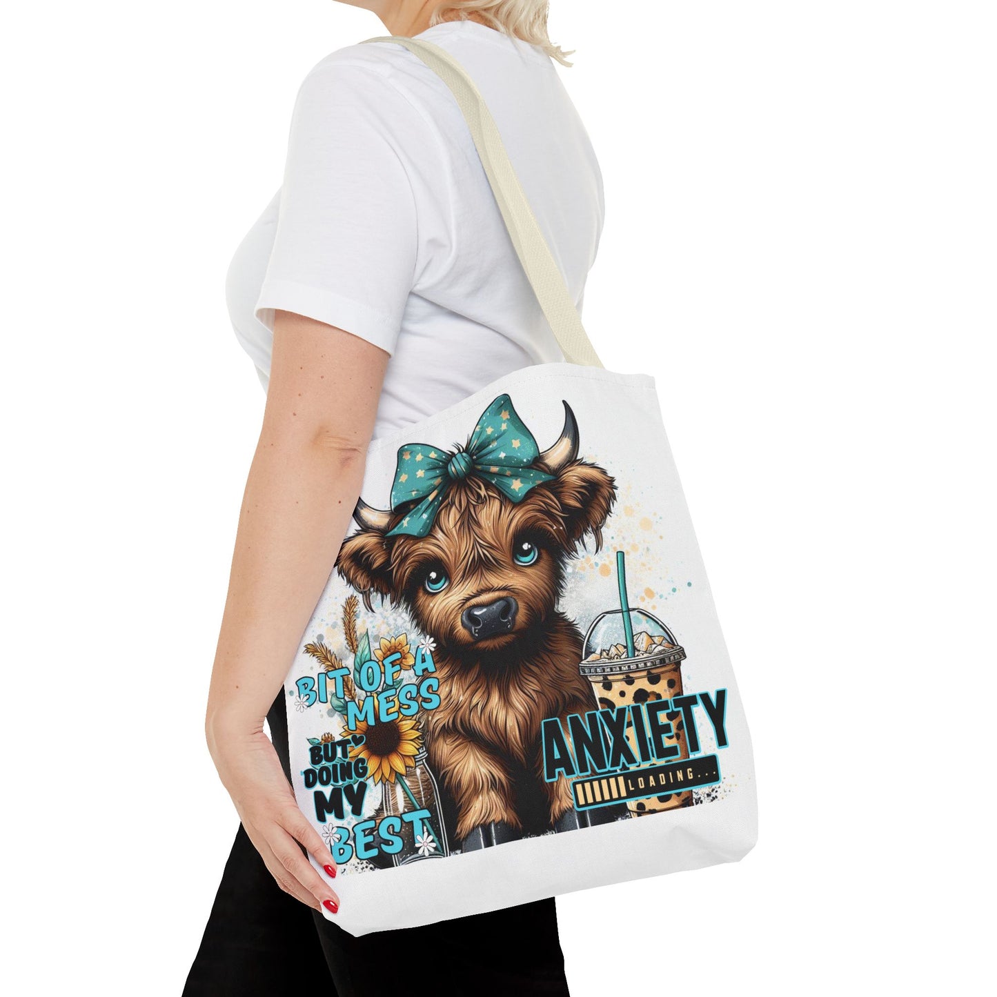 Cute Anxiety Cow Tote Bag, Mental Health Awareness, Animal Lover Gift, Inspirational Tote, Everyday Use, Stylish Design