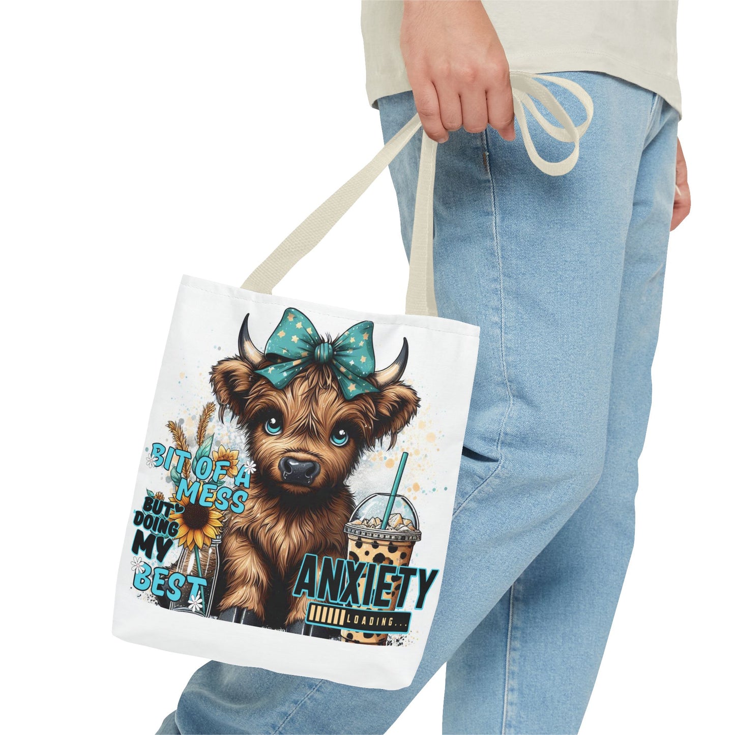 Cute Anxiety Cow Tote Bag, Mental Health Awareness, Animal Lover Gift, Inspirational Tote, Everyday Use, Stylish Design