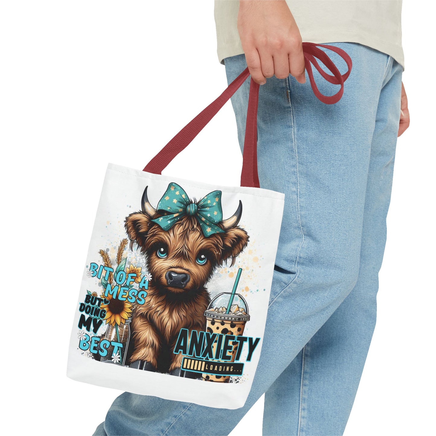 Cute Anxiety Cow Tote Bag, Mental Health Awareness, Animal Lover Gift, Inspirational Tote, Everyday Use, Stylish Design