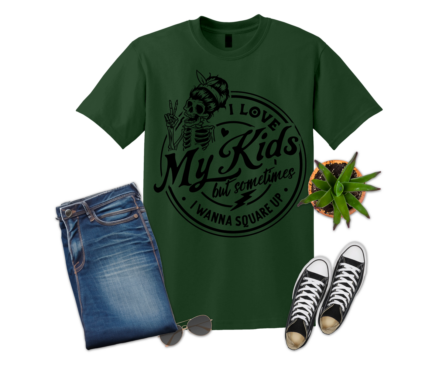 I Love My kids Black Design T-shirt