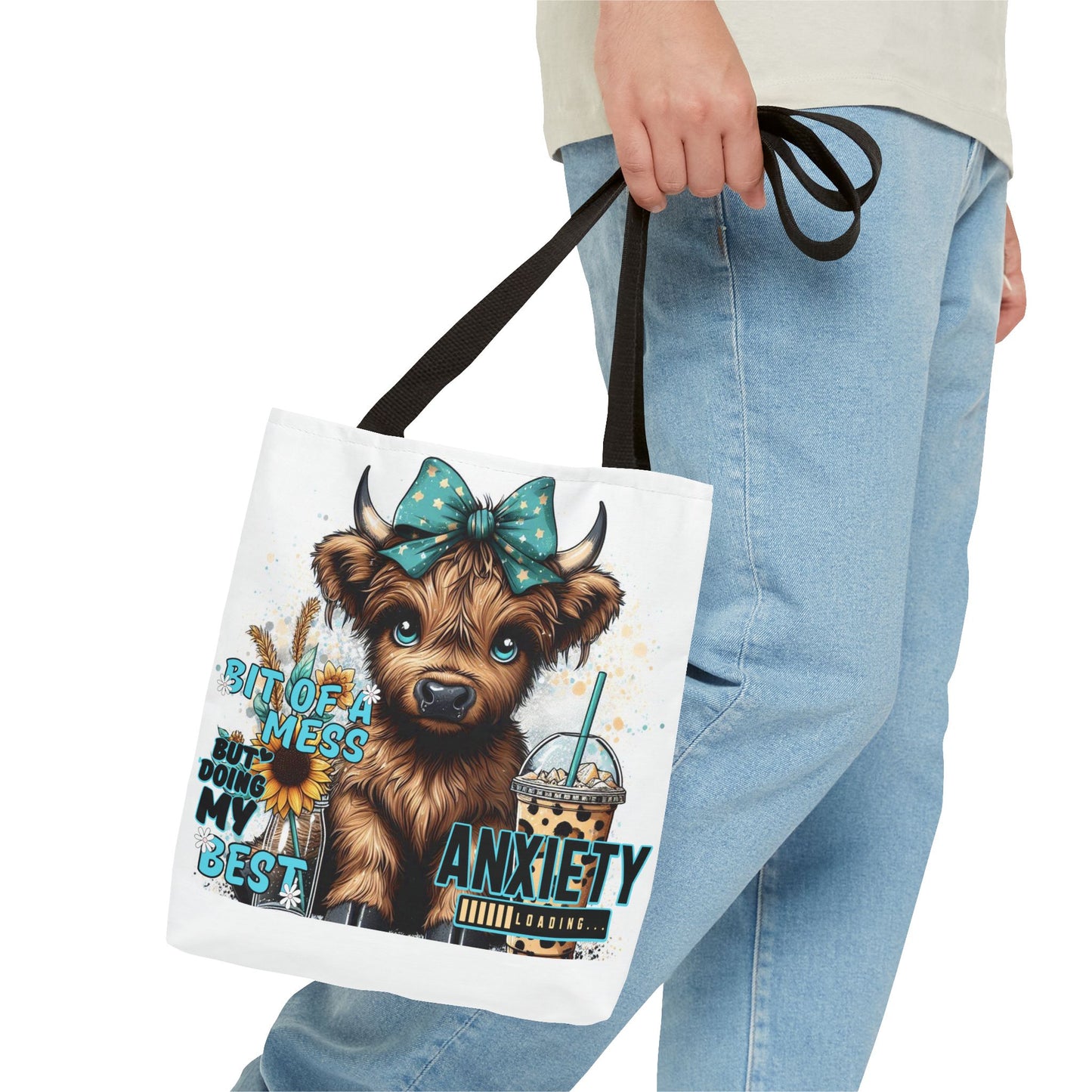 Cute Anxiety Cow Tote Bag, Mental Health Awareness, Animal Lover Gift, Inspirational Tote, Everyday Use, Stylish Design