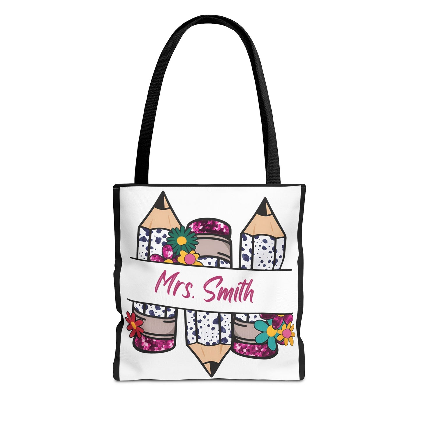 Personalized Teacher Tote Bag, Custom Tote for Teachers, Floral Pencil Design, Back to School Gift, Eco-friendly Bag, Mrs. Smith Bag