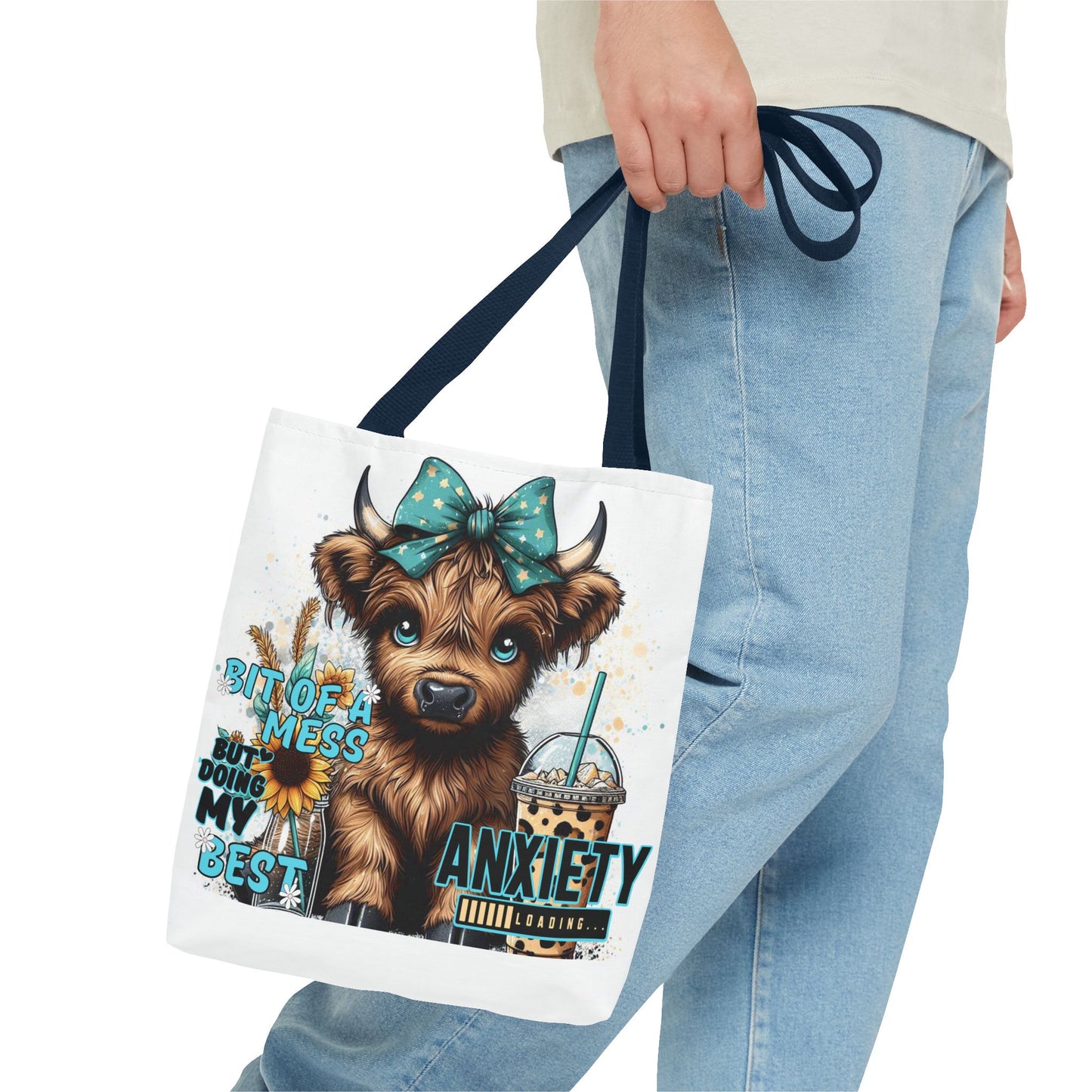 Cute Anxiety Cow Tote Bag, Mental Health Awareness, Animal Lover Gift, Inspirational Tote, Everyday Use, Stylish Design