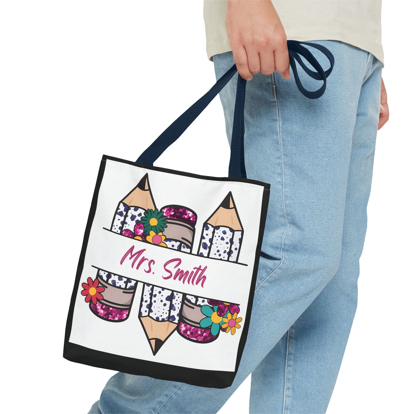 Personalized Teacher Tote Bag, Custom Tote for Teachers, Floral Pencil Design, Back to School Gift, Eco-friendly Bag, Mrs. Smith Bag