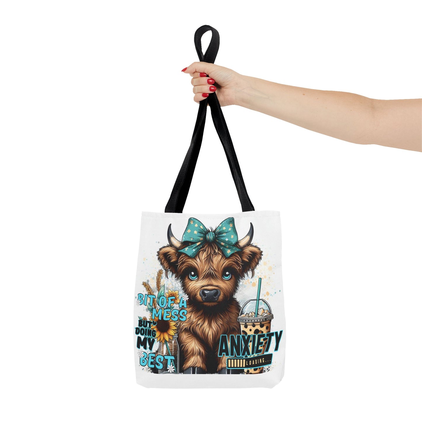 Cute Anxiety Cow Tote Bag, Mental Health Awareness, Animal Lover Gift, Inspirational Tote, Everyday Use, Stylish Design