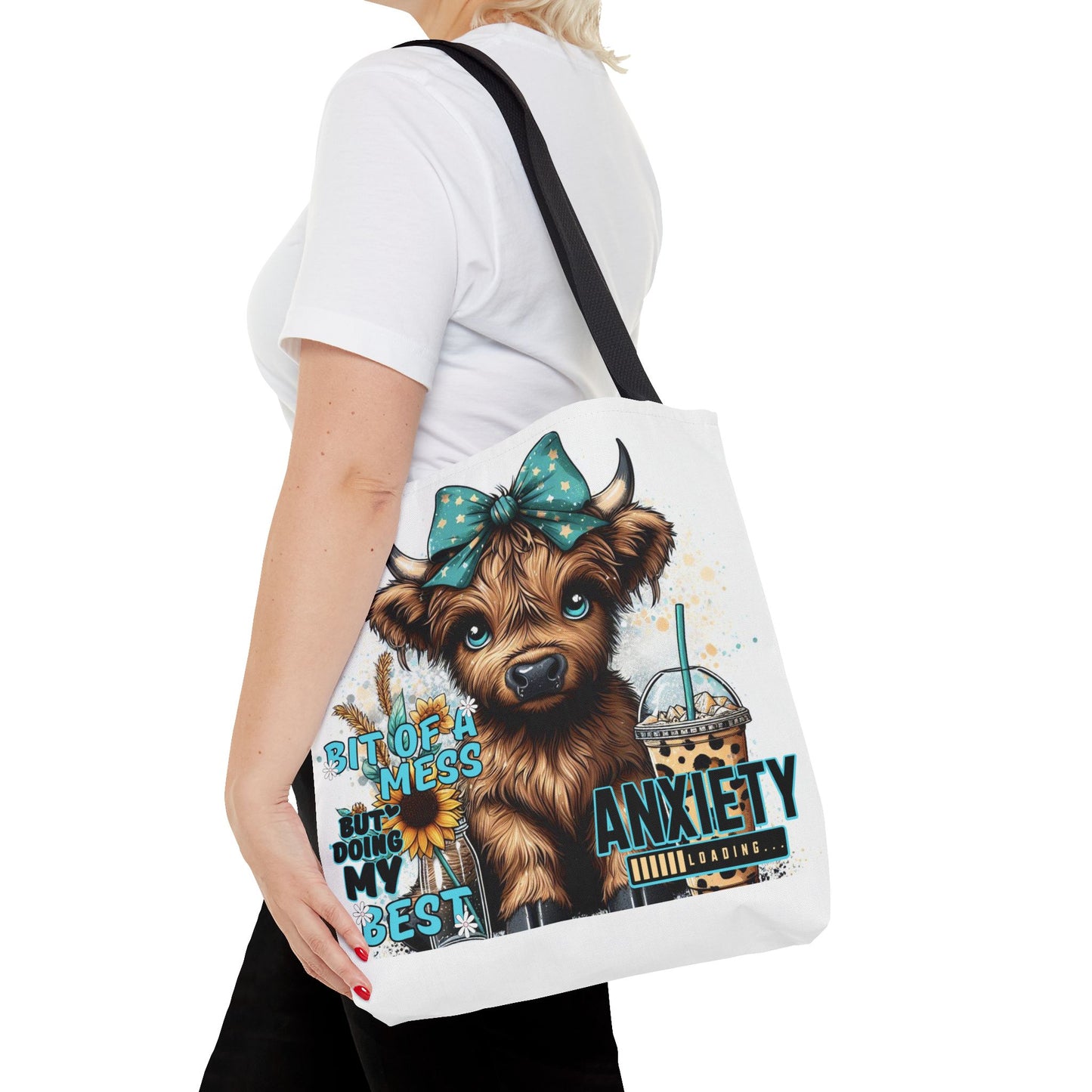 Cute Anxiety Cow Tote Bag, Mental Health Awareness, Animal Lover Gift, Inspirational Tote, Everyday Use, Stylish Design
