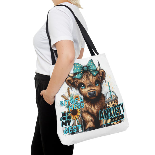 Cute Anxiety Cow Tote Bag, Mental Health Awareness, Animal Lover Gift, Inspirational Tote, Everyday Use, Stylish Design