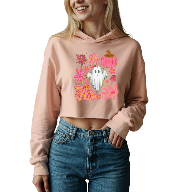 Woman's Floral Ghost Crop Hoodie