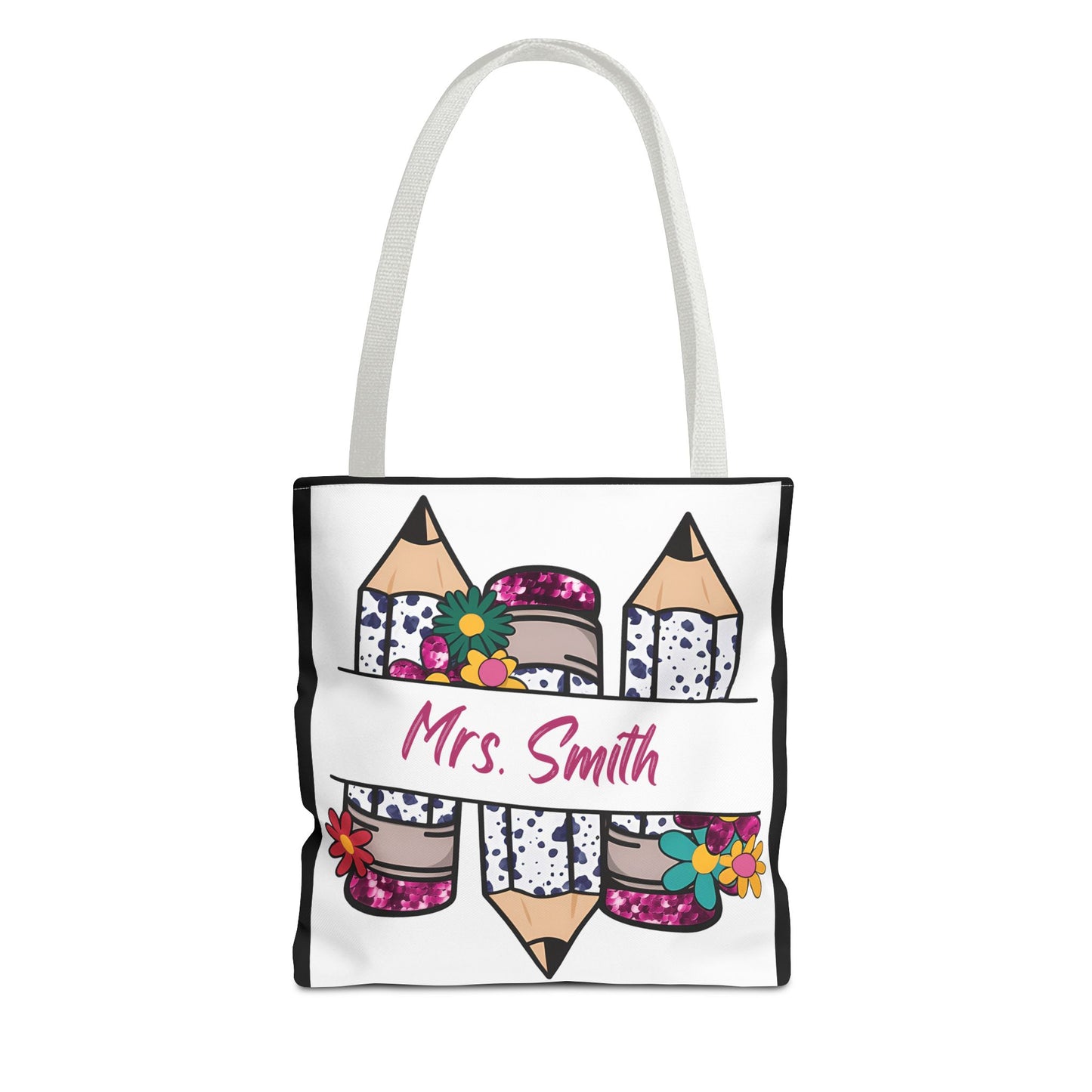 Personalized Teacher Tote Bag, Custom Tote for Teachers, Floral Pencil Design, Back to School Gift, Eco-friendly Bag, Mrs. Smith Bag