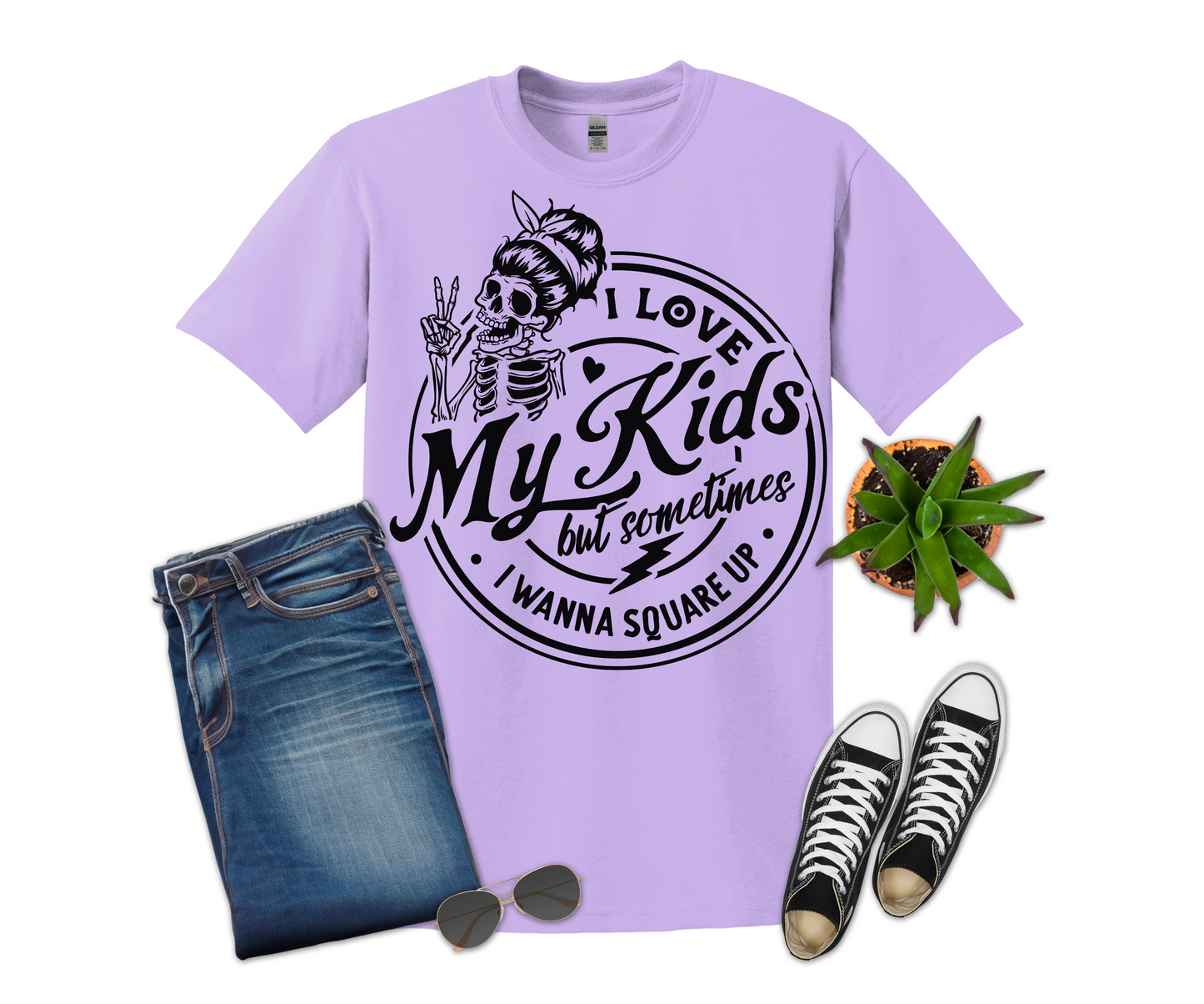 I Love My kids Black Design T-shirt