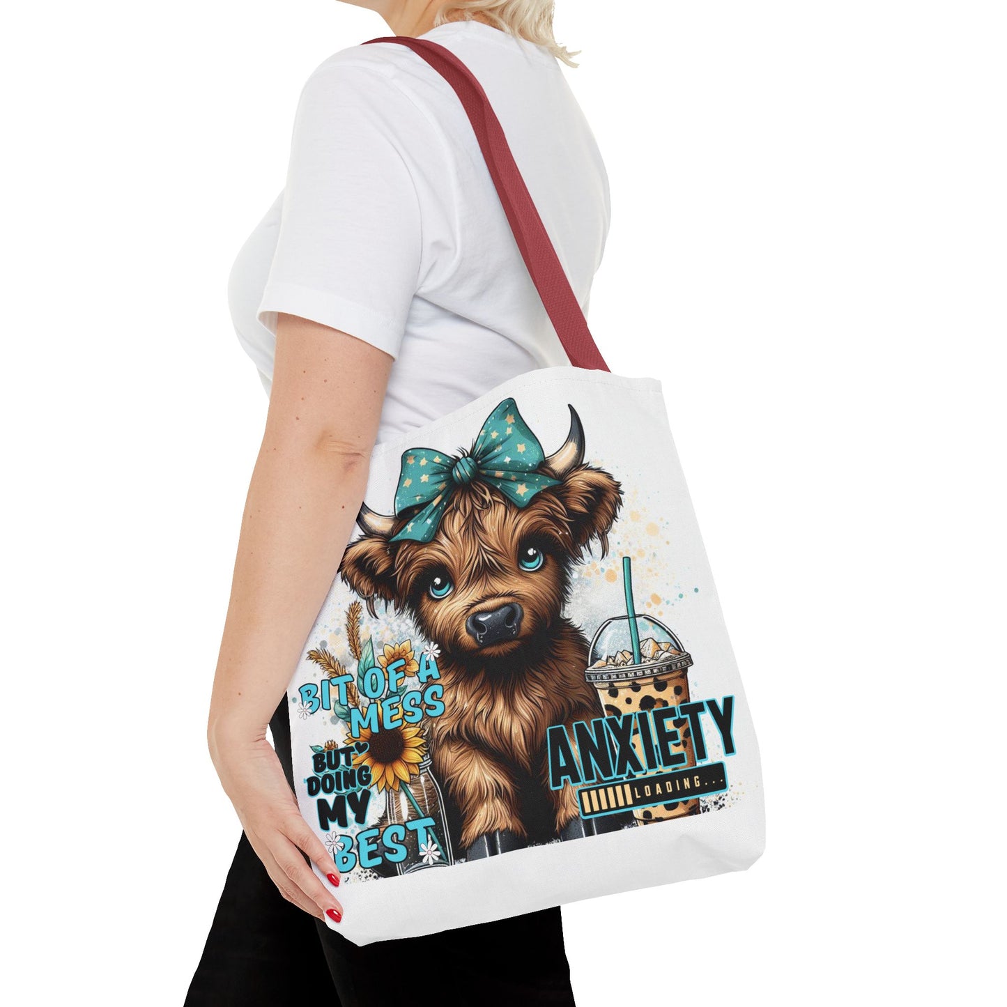 Cute Anxiety Cow Tote Bag, Mental Health Awareness, Animal Lover Gift, Inspirational Tote, Everyday Use, Stylish Design