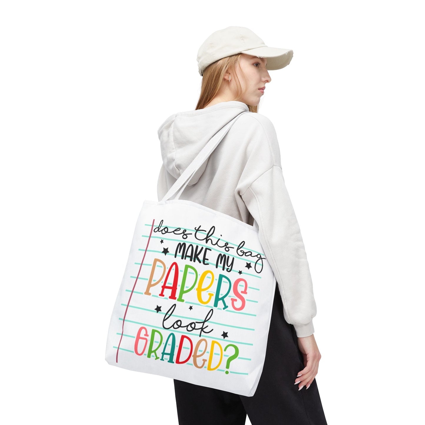 Colorful Funny Tote Bag - "Does This Bag Make My Papers Look Graded?" - Teacher Humor, Student Gift, School Supplies, Eco-Friendly Bag