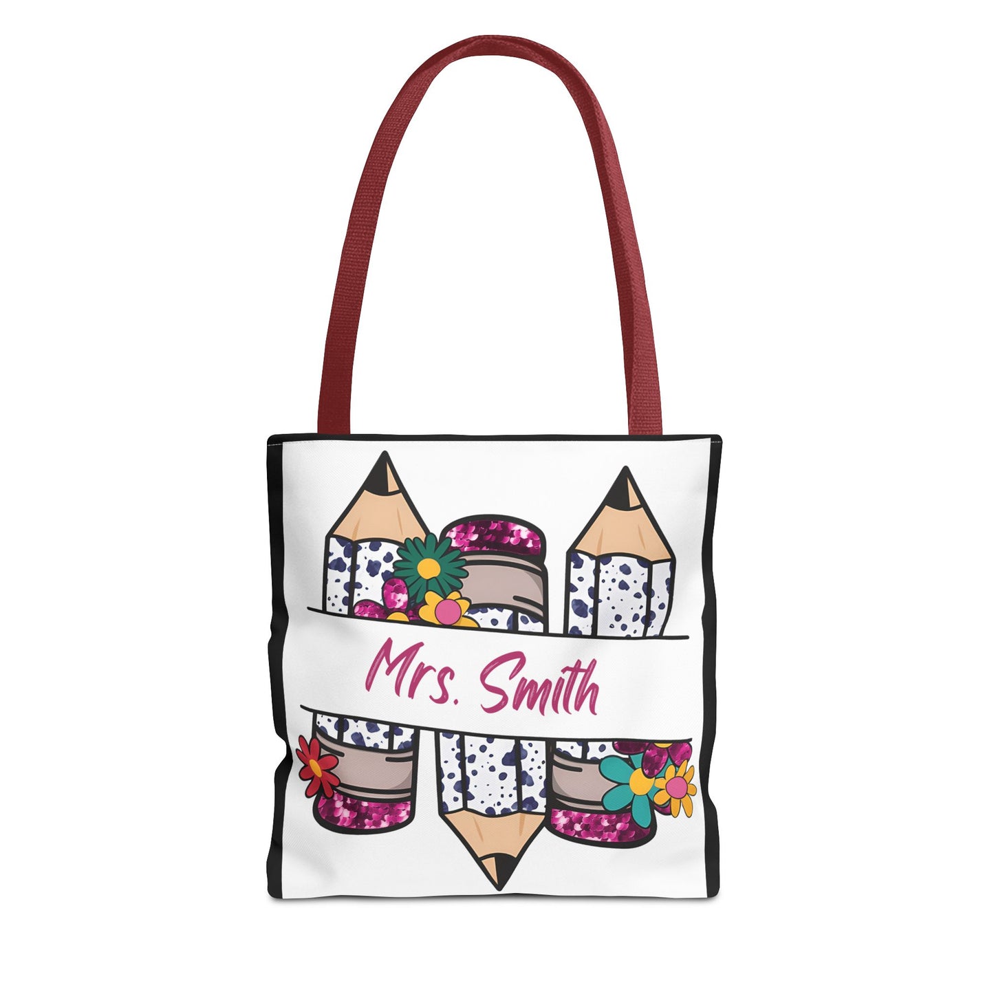 Personalized Teacher Tote Bag, Custom Tote for Teachers, Floral Pencil Design, Back to School Gift, Eco-friendly Bag, Mrs. Smith Bag