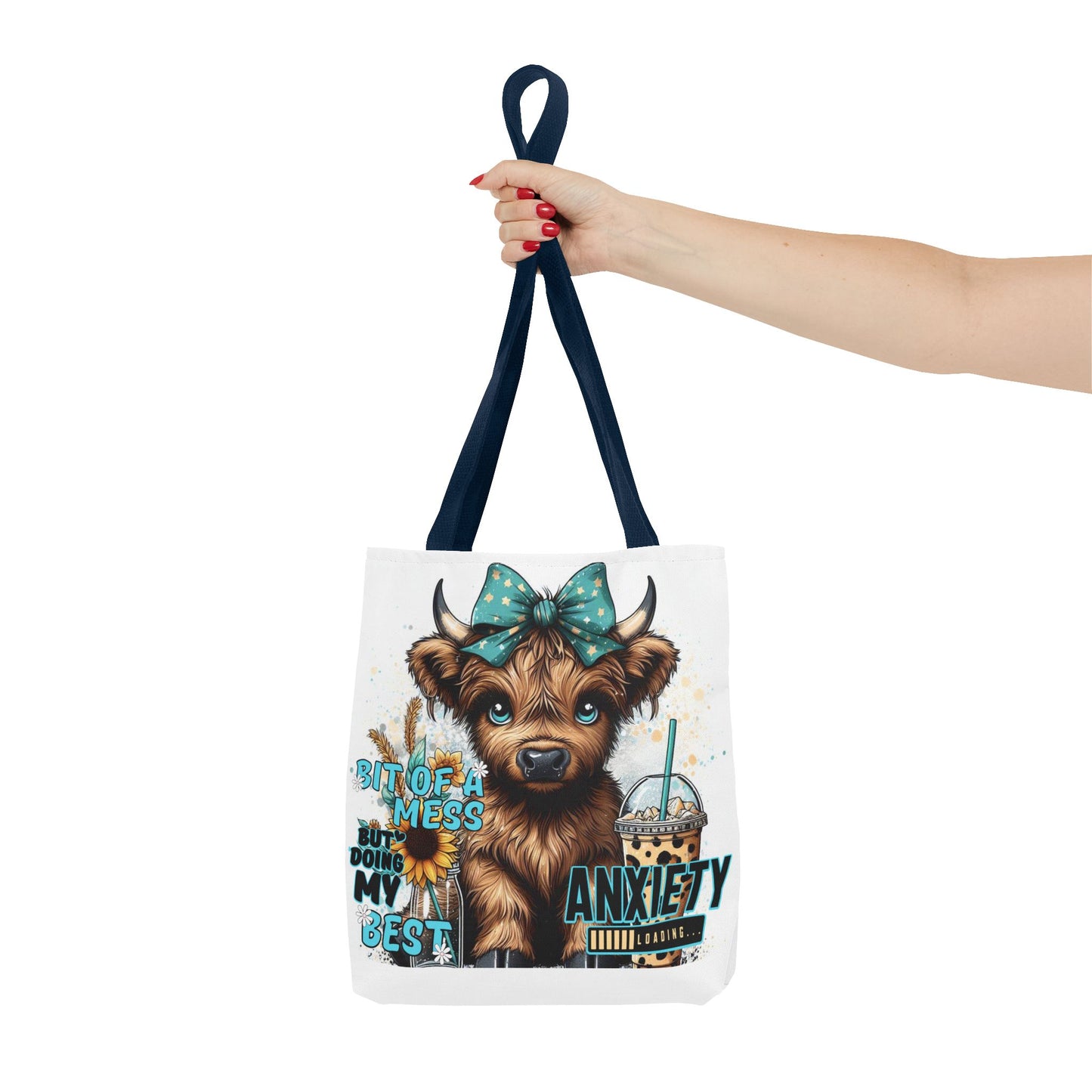 Cute Anxiety Cow Tote Bag, Mental Health Awareness, Animal Lover Gift, Inspirational Tote, Everyday Use, Stylish Design