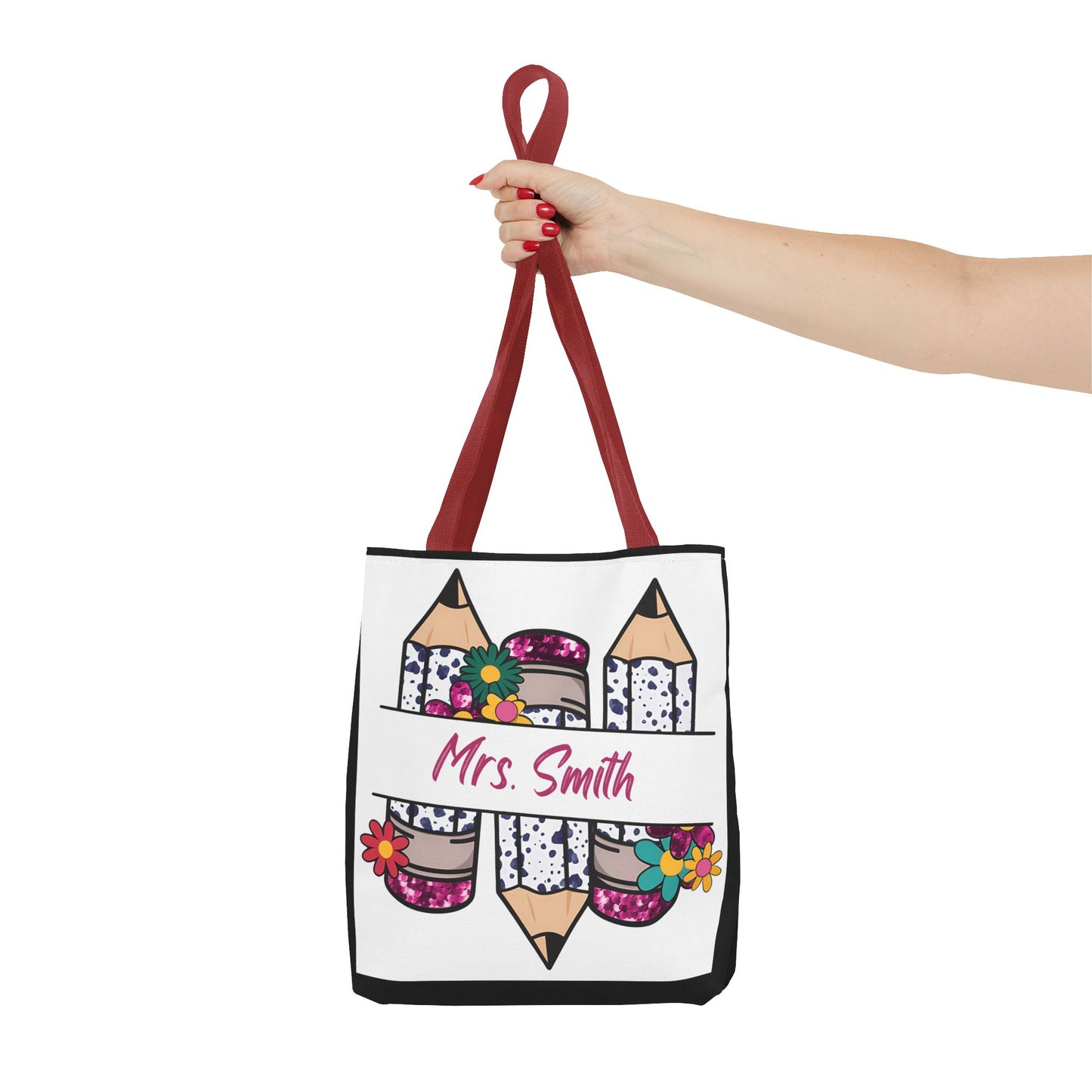 Personalized Teacher Tote Bag, Custom Tote for Teachers, Floral Pencil Design, Back to School Gift, Eco-friendly Bag, Mrs. Smith Bag