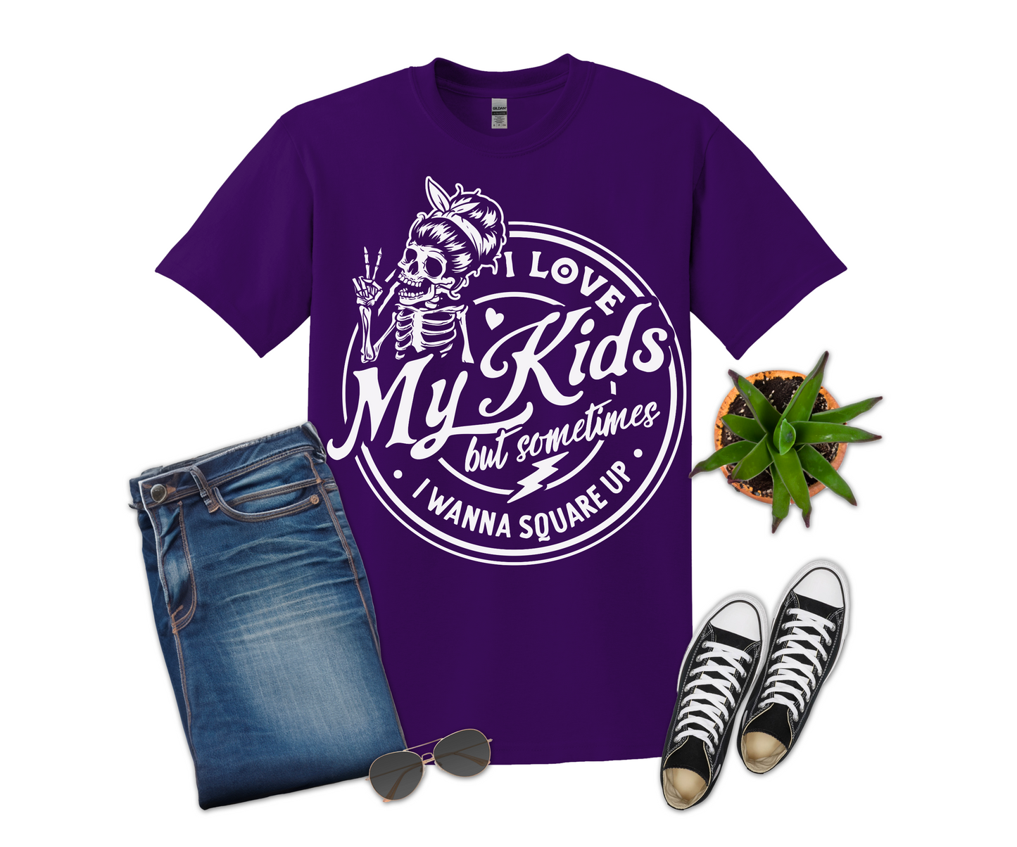 I Love My Kids White Design T-shirt