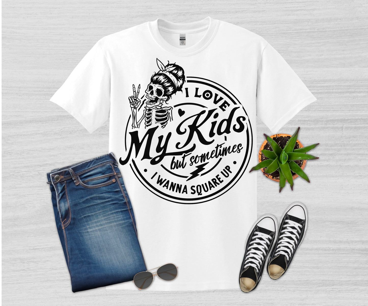 I Love My kids Black Design T-shirt
