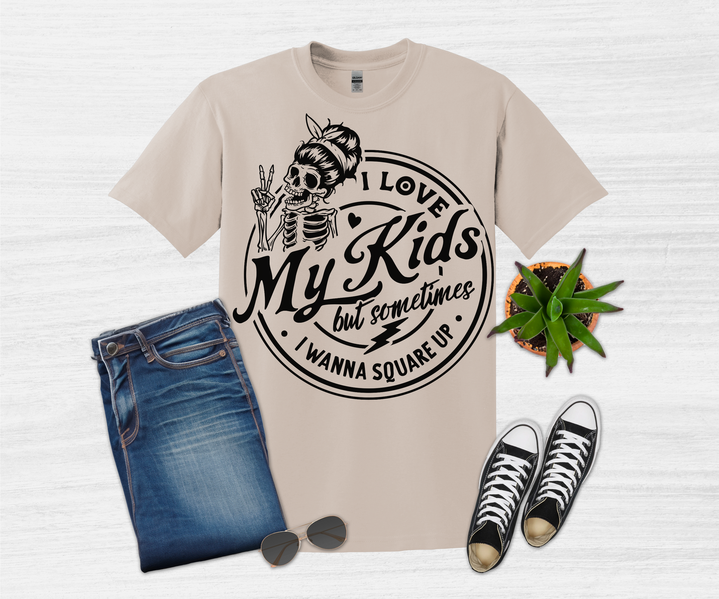 I Love My kids Black Design T-shirt