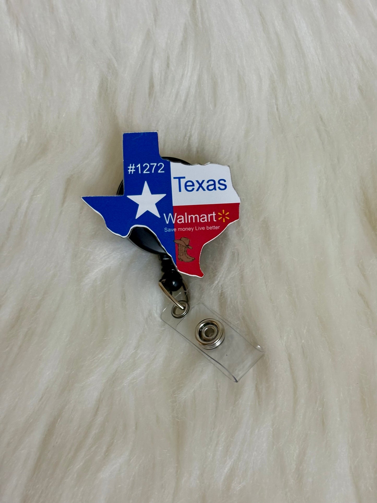 Texas Shaped Walmart Badge Reel Personalized