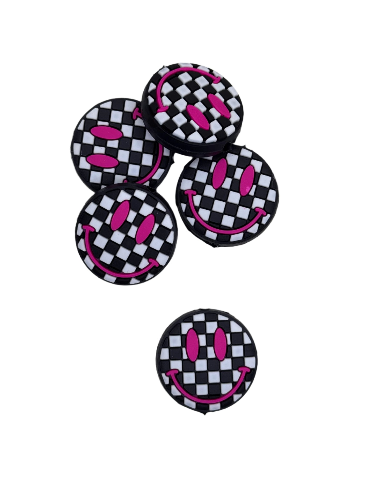 Pink/Black Checkered Smiley Focal Bead