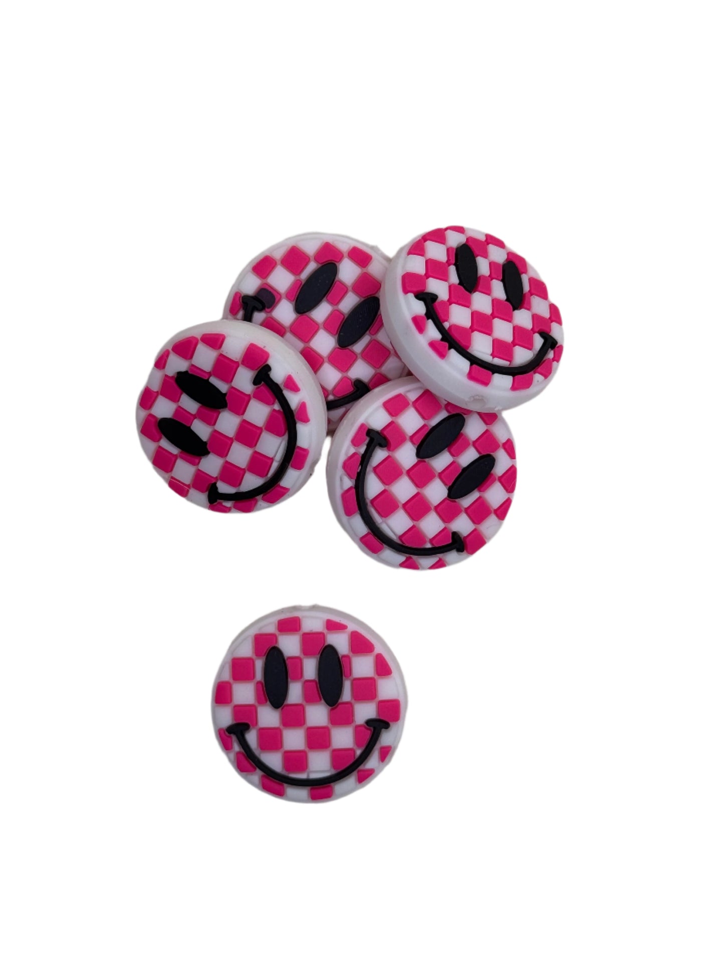 Pink/Black Checkered Smiley Focal Bead