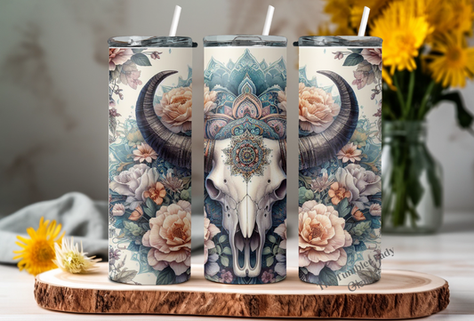 20oz Longhorn Skull Floral