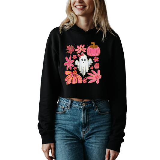 Woman's Floral Ghost Crop Hoodie